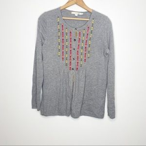 Boden size US 10 embroidered peplum cardigan sweater gray